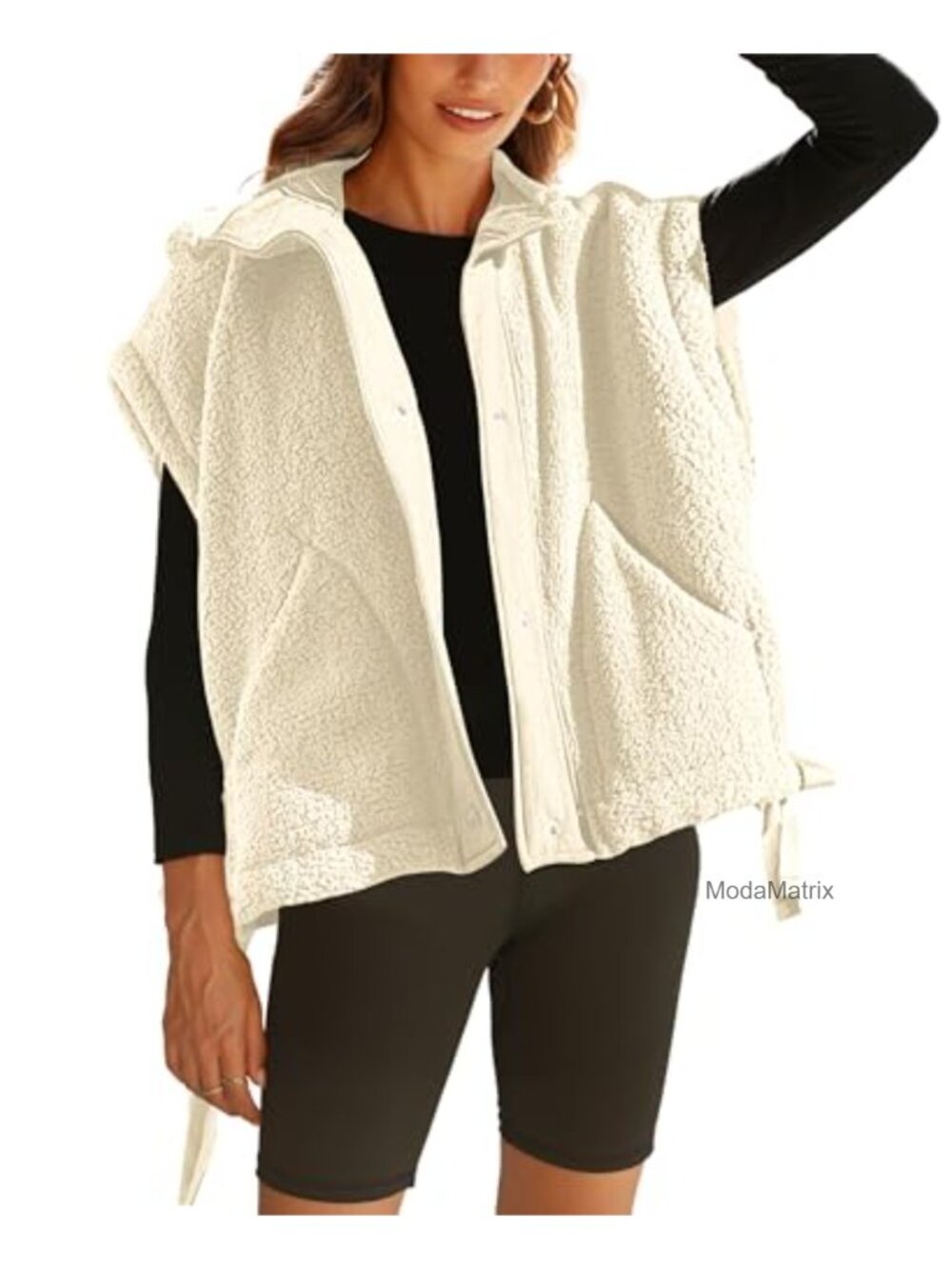 Women's Sleeveless Sherpa Fleece Vest, Button Front, Oversized Fall Winter